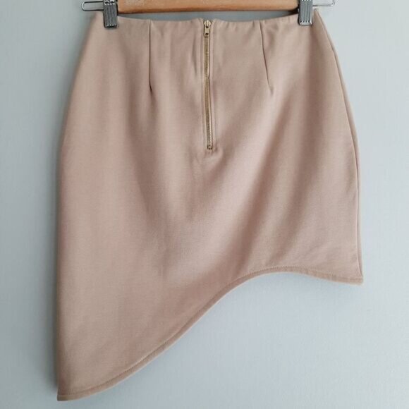 COCO & YVES Asymmetrical Fitted Mini Skirt Light Beige Sz S - Picture 5 of 10